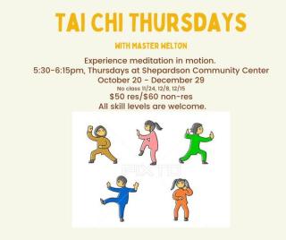 Image of Tai Chi forms. October 20th - December 29 5:30-6:15PM